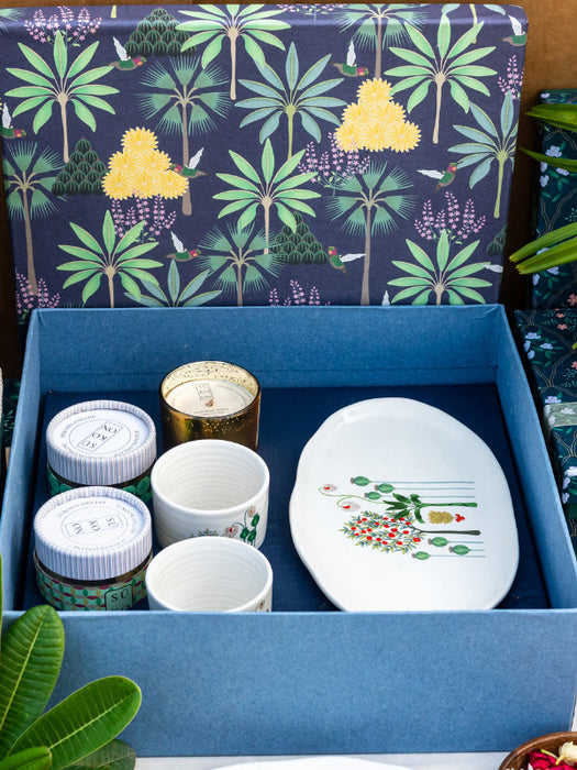 Firdaus Gift Box & Diwali Gifts Set | Cups & Platter, Green Tea | Scented Candle for Home Decor