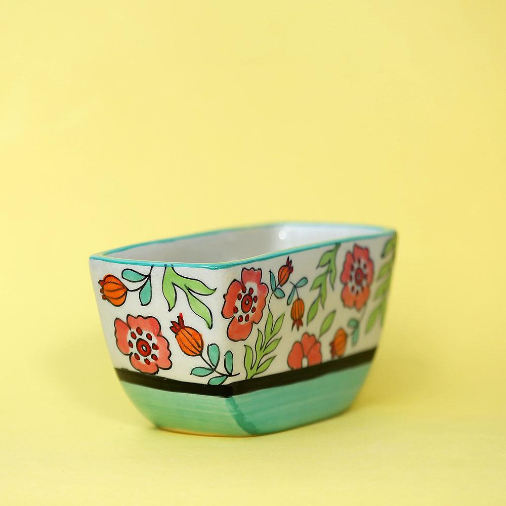 Spring It On Handpainted Ceramic Planter | Multicolor Rectangular Flower Pot for Indoor Plants