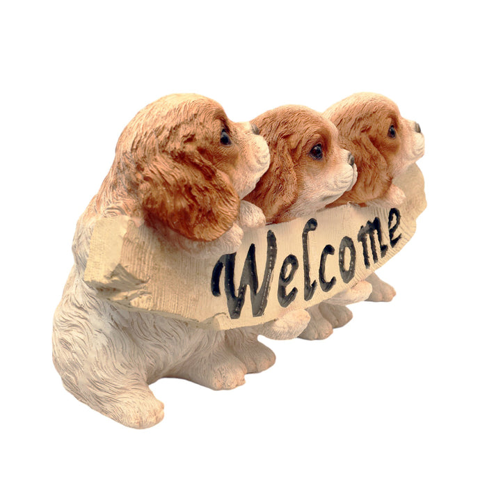 Three Little Puppies Welcome Sign Figurine