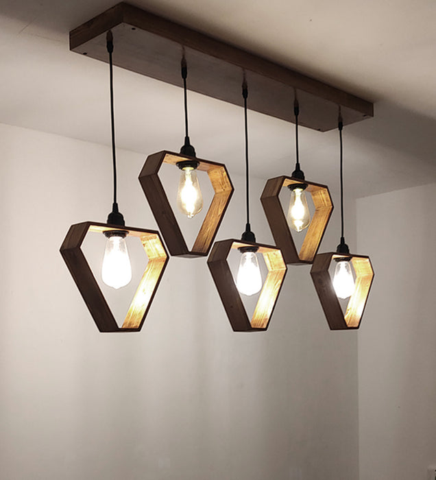 Hexad Brown Wooden 5 Series Hanging Lamp