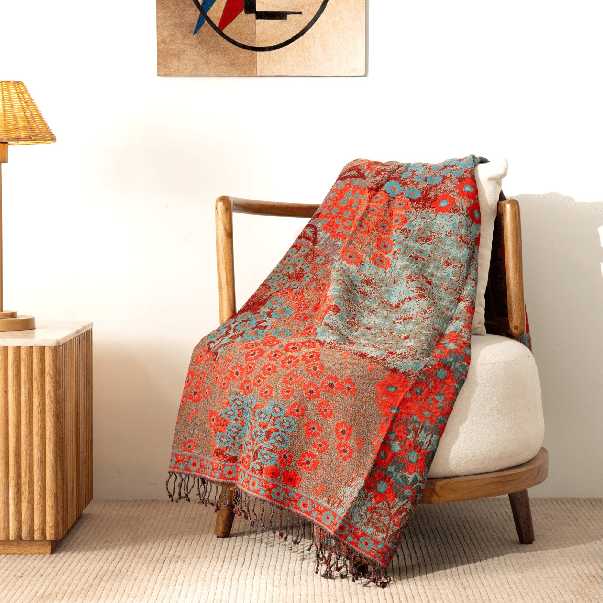 Valley of Blooms Throw Blanket | Multicolor Pure Cotton Woolen Sofa Throw