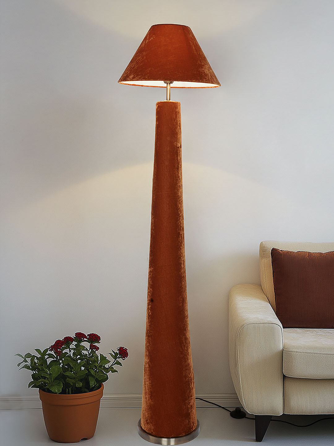 Modern Orange Velvet Conical Floor Lamp