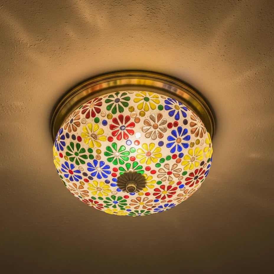 Multicolored Mosaic Brass Ceiling   Lamp-Large