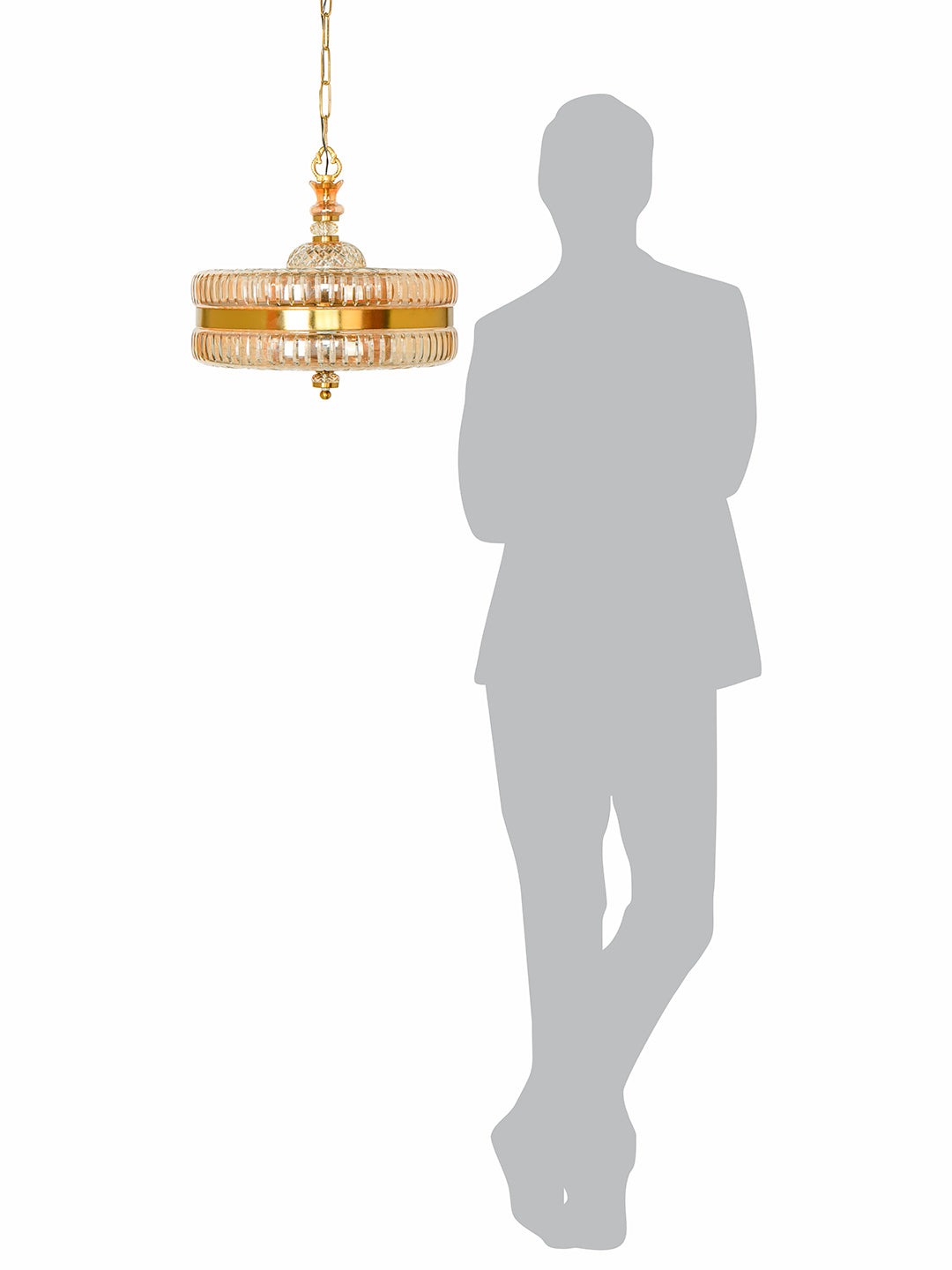 16-Inch Gold Round Hand-Cut Glass Hanging
  Light | Transitional 4-Light Brass Pendant with Golden Luster Finish
