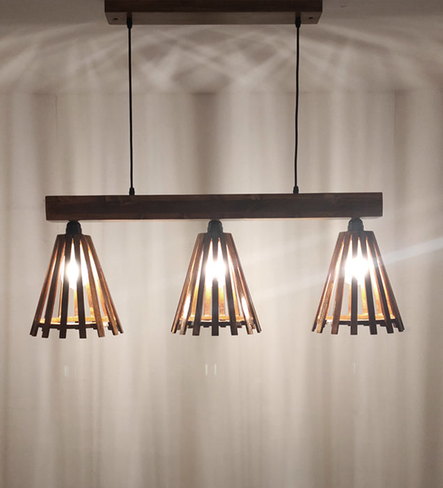 Funnel Brown Wooden 3 Series Hanging Lamp