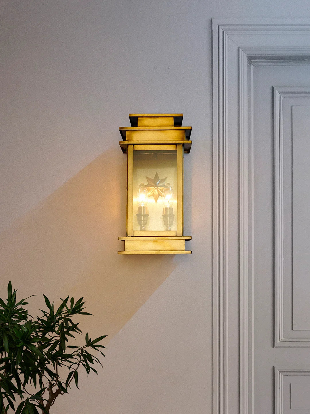 Antique Brass Art Deco Star Rectangular Wall Sconce