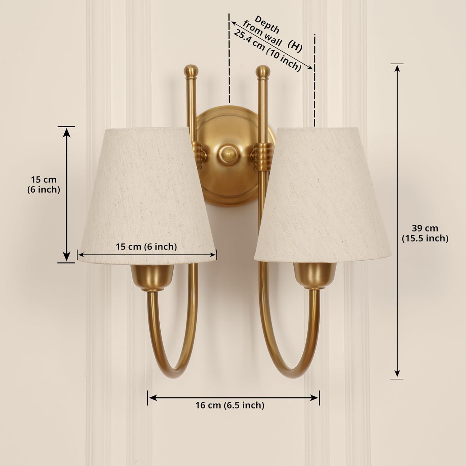 Double Hockey Wall Lamp Antique Brass Finish with Off White Glass Shade for Living Room, Bedroom and Home Decoration