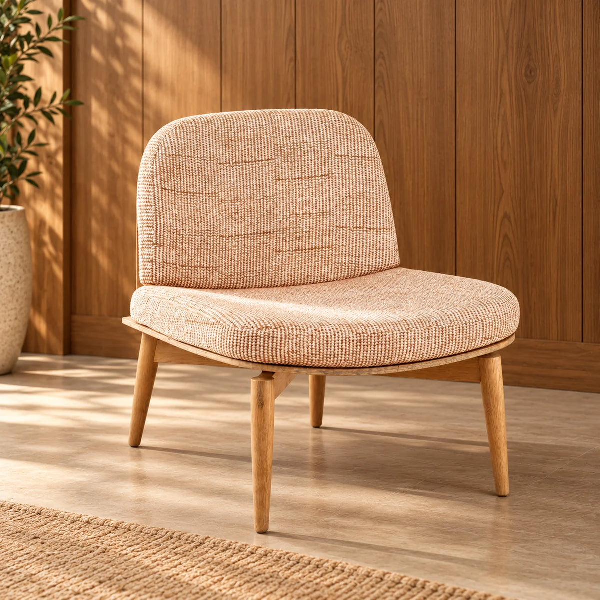 Shelf Single Seater Chair | Oak Wood, Birch Ply,Fabric