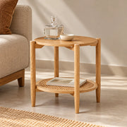 Stacked Premium Mango Wood Cane Side Table for Living Room | End Table