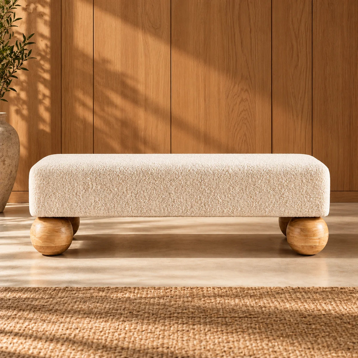 Vrukon Teak Wood & Fabric Upholstery Bench