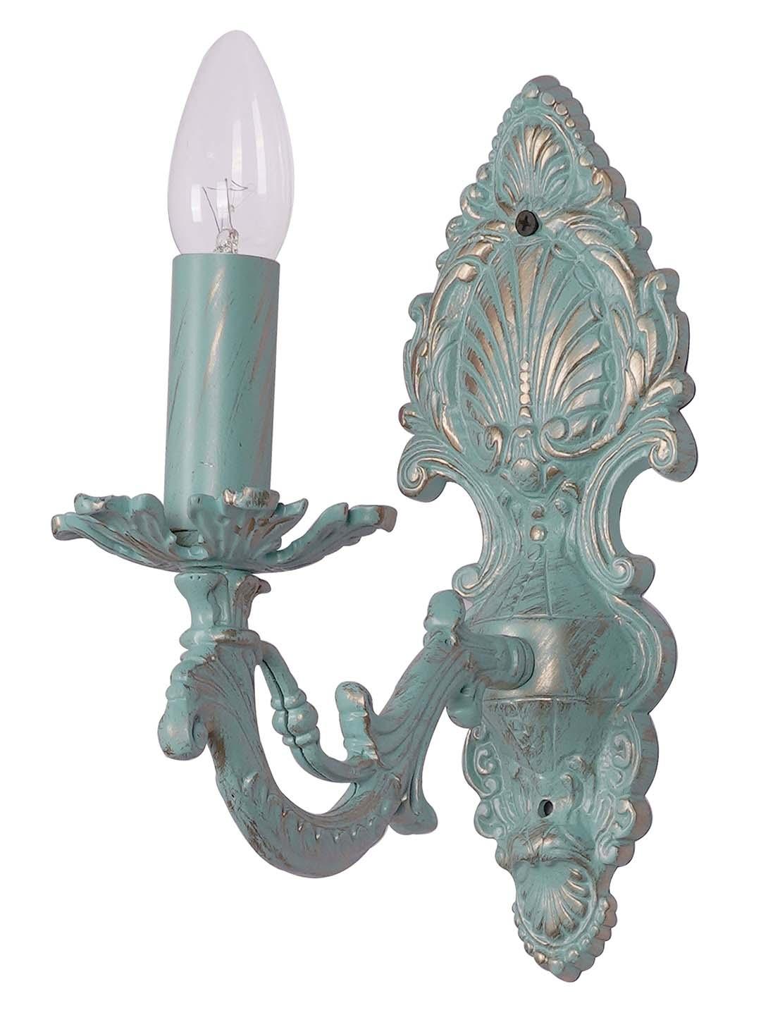 Distressed Green Cast Aluminium 1 Light Candelabra Wall Sconce