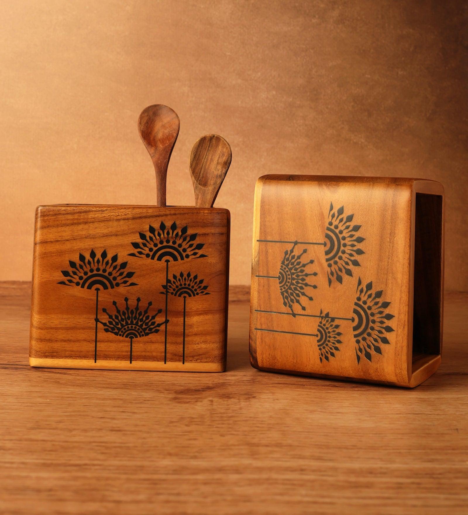 Compact Spoon Holder Cotton Teak