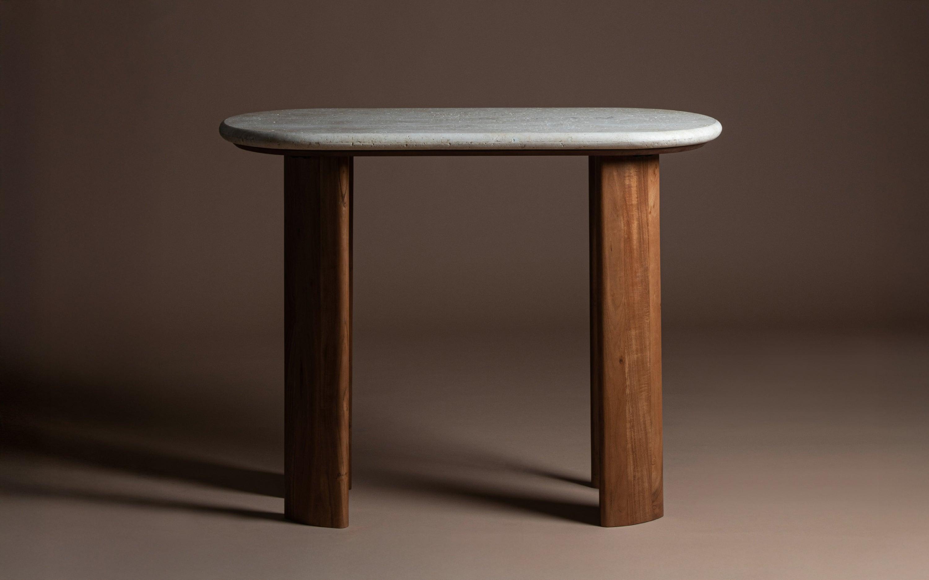 Abacus Console Table | Travertine Marble and Acacia Wood