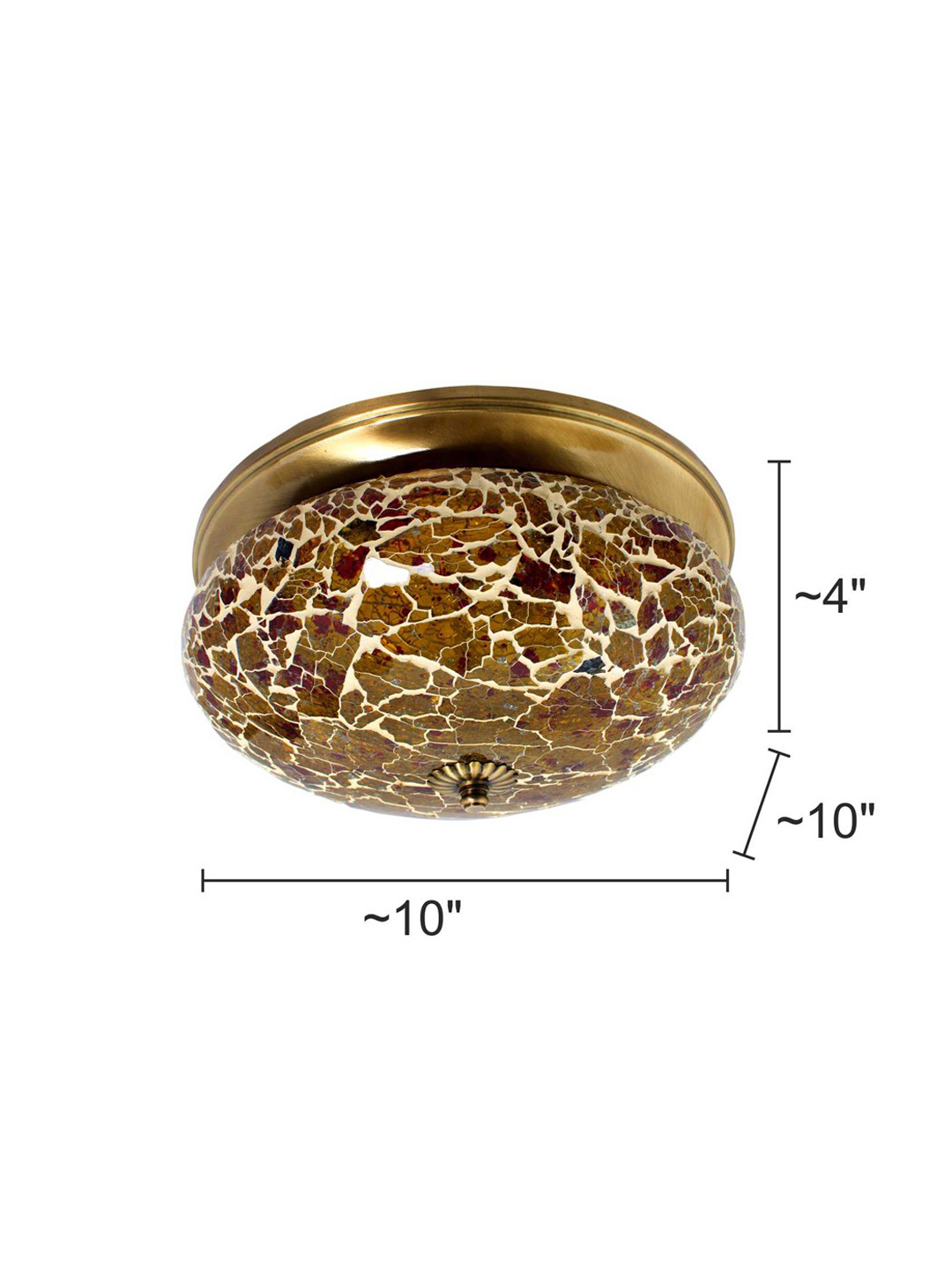 Fiery Mosaic Glass and Brass Flush Mount
  Ceiling Lamp