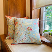 Light Blue Handblock Printed Cotton Cushion Covers - Set of 2