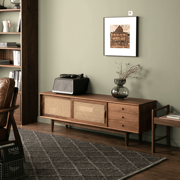 Sleek Rattan Door Sliding TV Cabinet