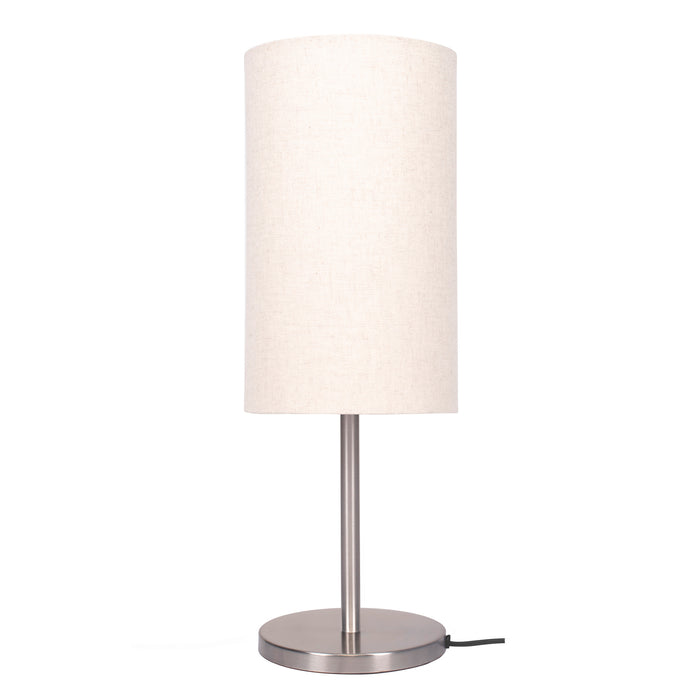 Bedroom Table Lamp Sleek Silver 19 inches Height with Off White Cylinder Lampshade