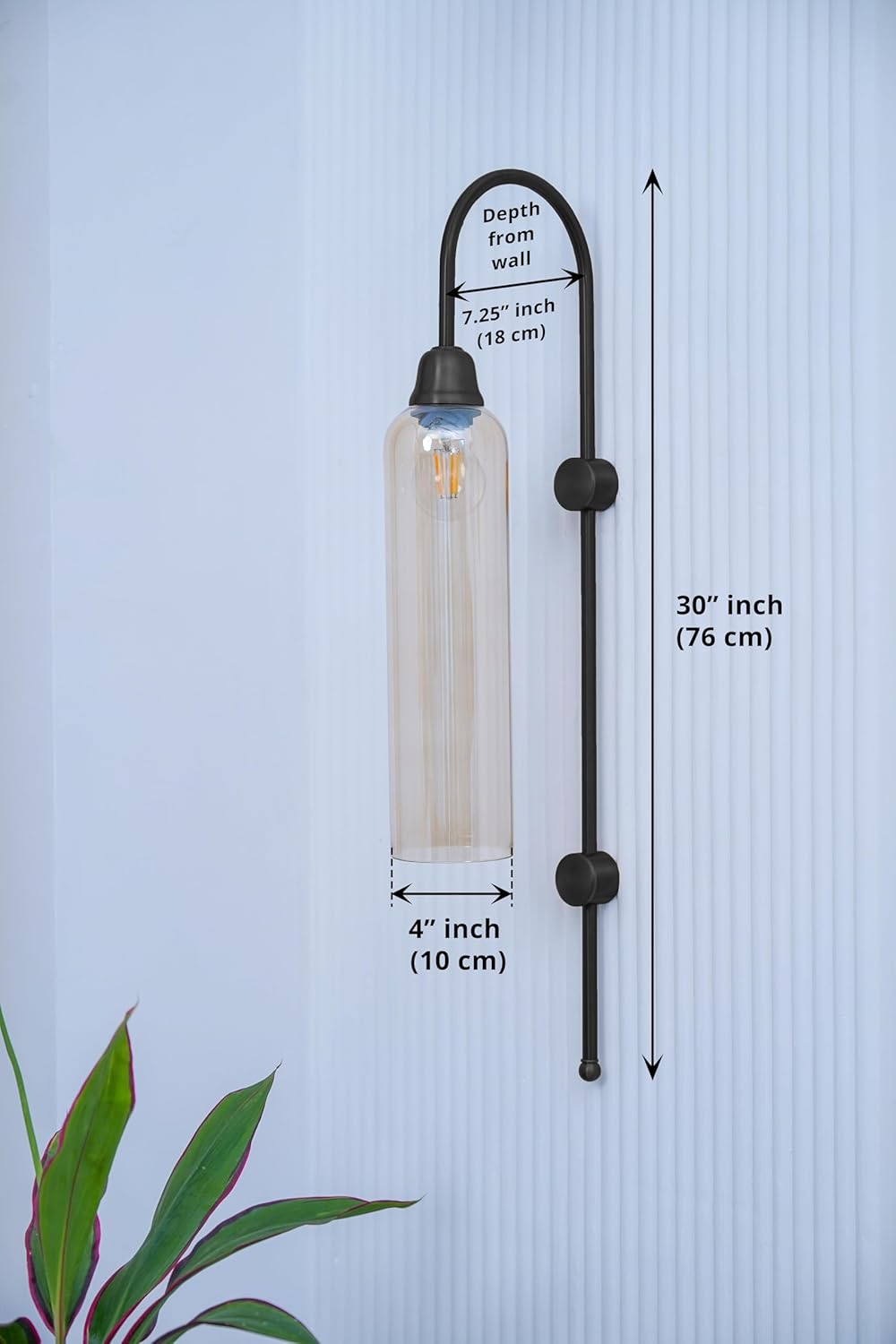 Modern Wall Lamp Black Polished with Golden Luster Long Glass for Bedside, Living Room, Bedroom, Home Decoration, Restaurant