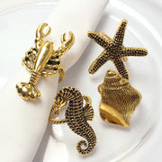 Beach Sea Life Gold Napkin Rings (set of 4)