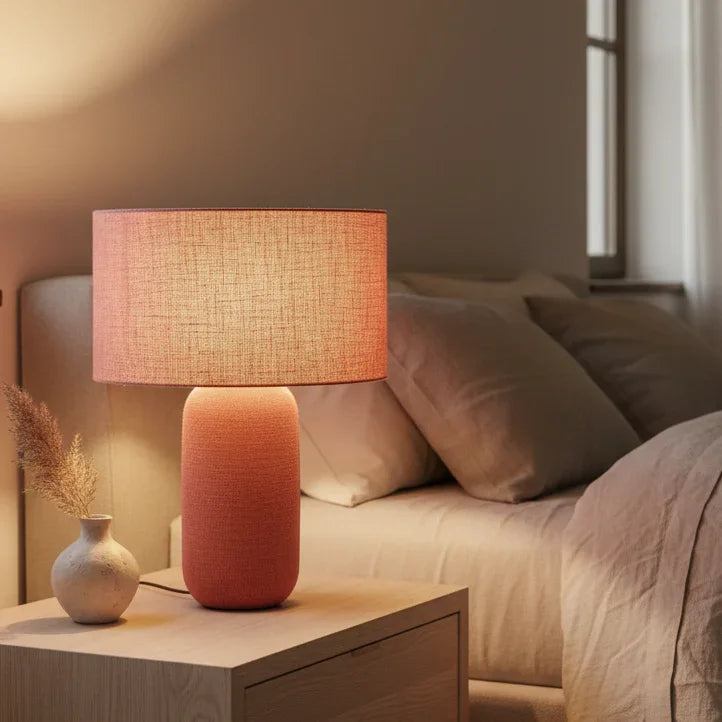 Rustic Red Oxide Jute & Fabric Capsule Table Lamp