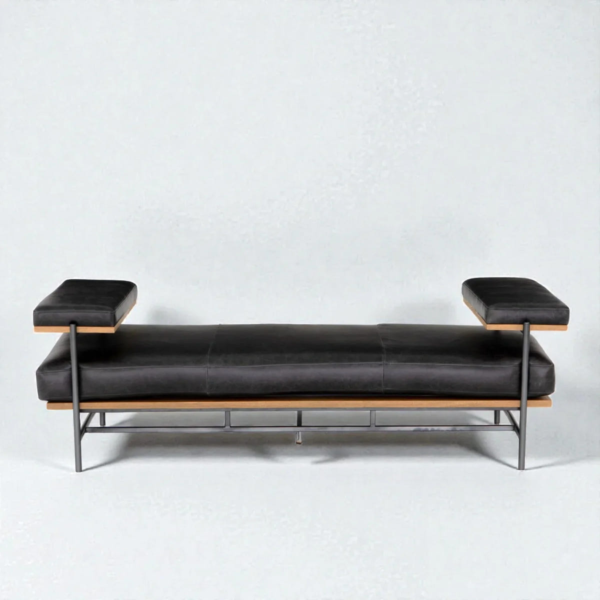 Tavrik Teak Wood, Faux Leather & Black Finish Metal Base Daybed/Chaise