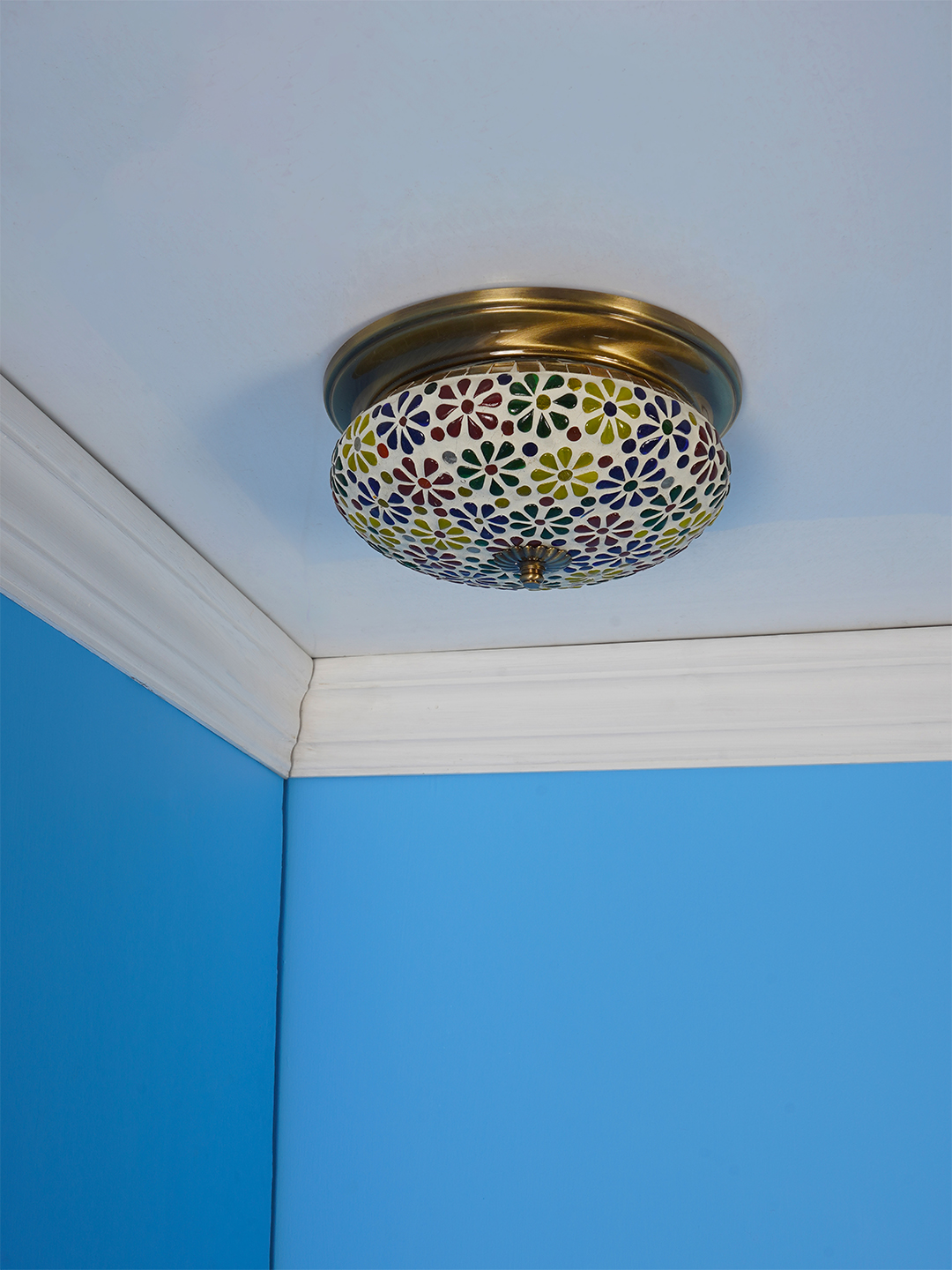 Multicolored Mosaic Brass Ceiling
  Lamp-Large