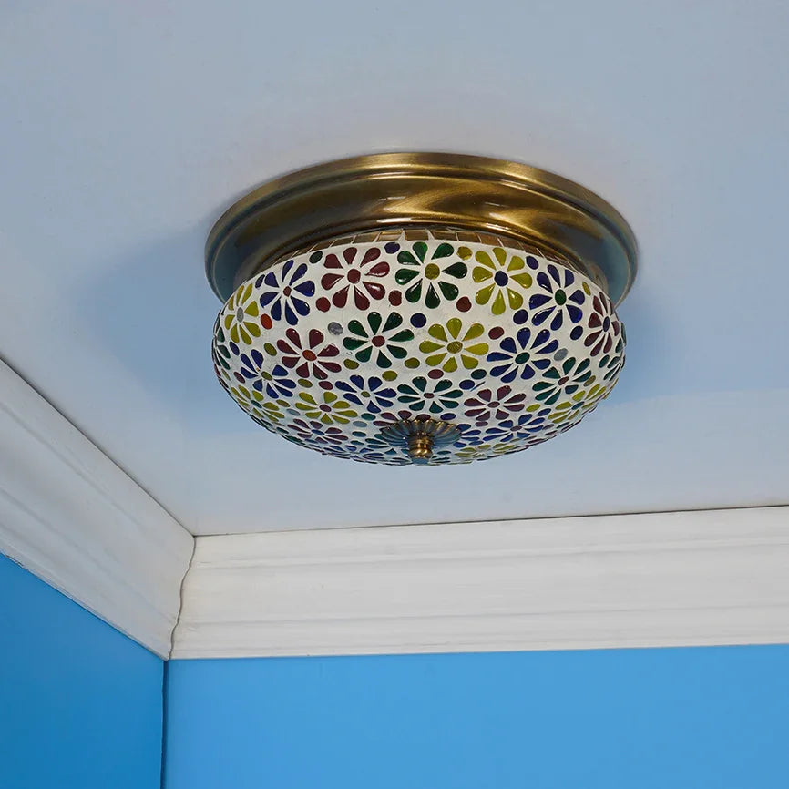 Multicolored Mosaic Brass Ceiling   Lamp-Large