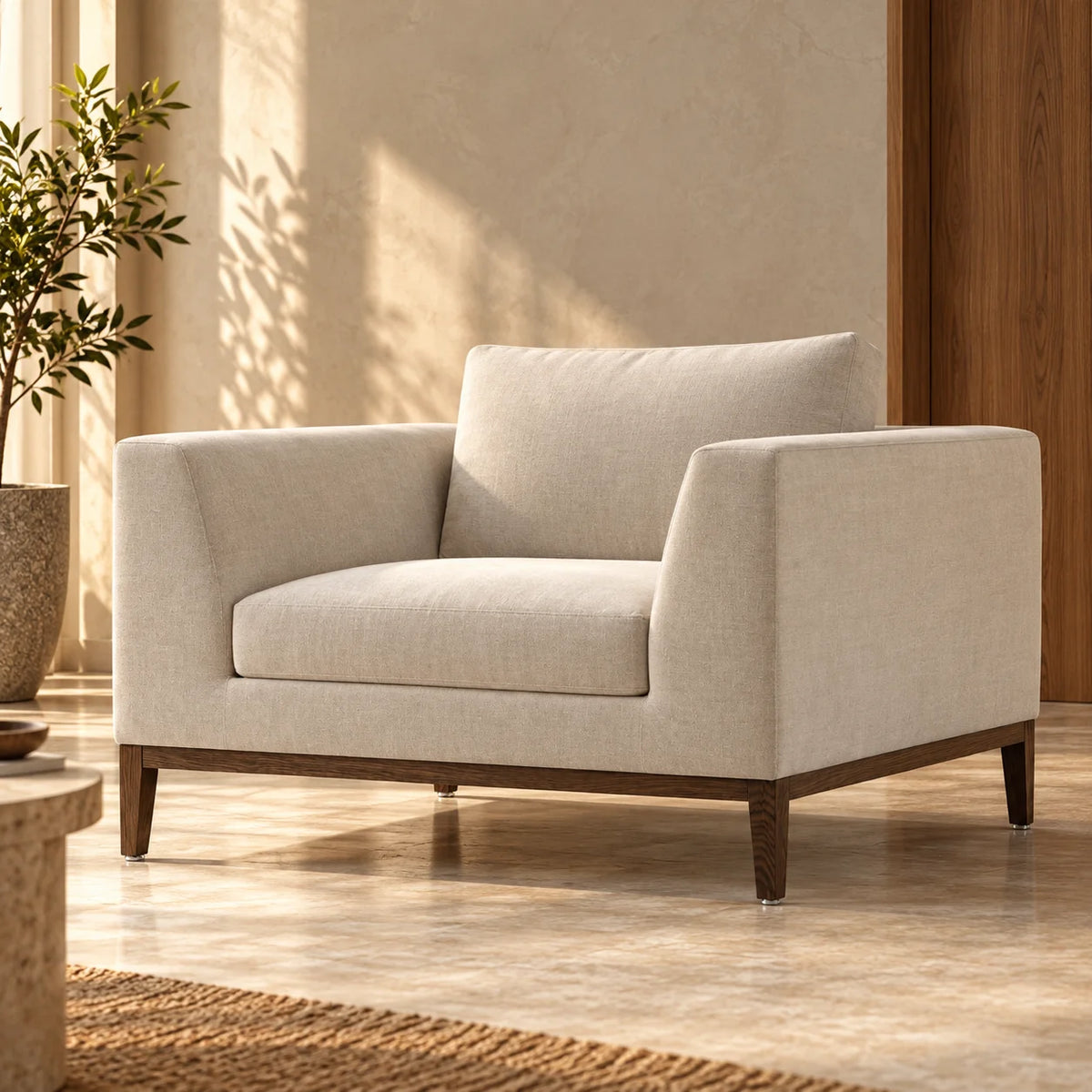 Azara Solid Ash Wood & Fabric Upholstery Armchair