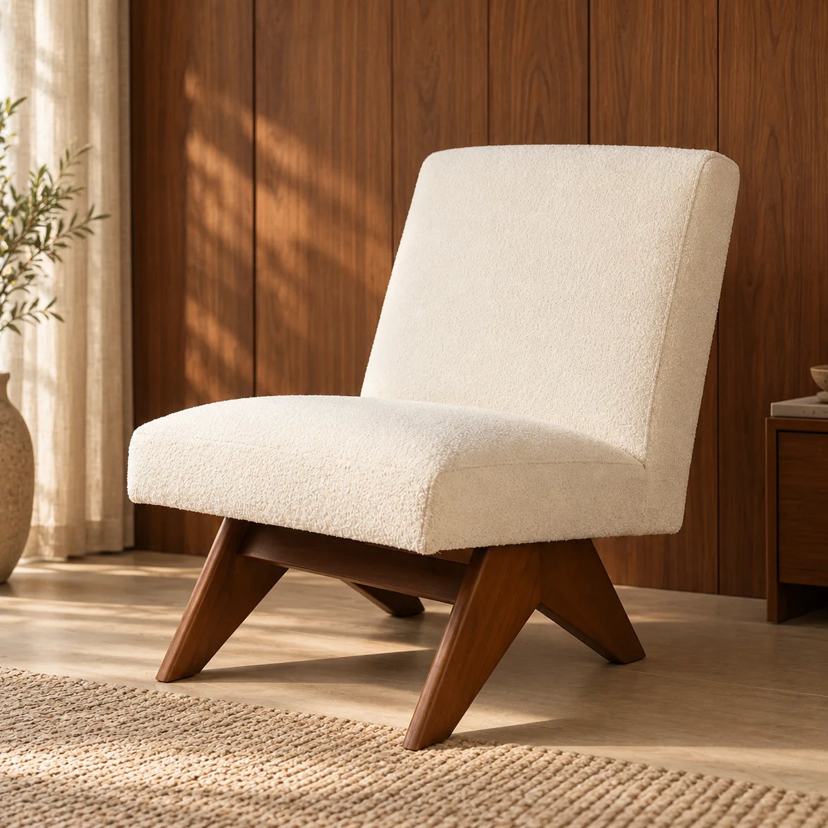 Solace Solid Teak Wood & Fabric Upholstery Chair