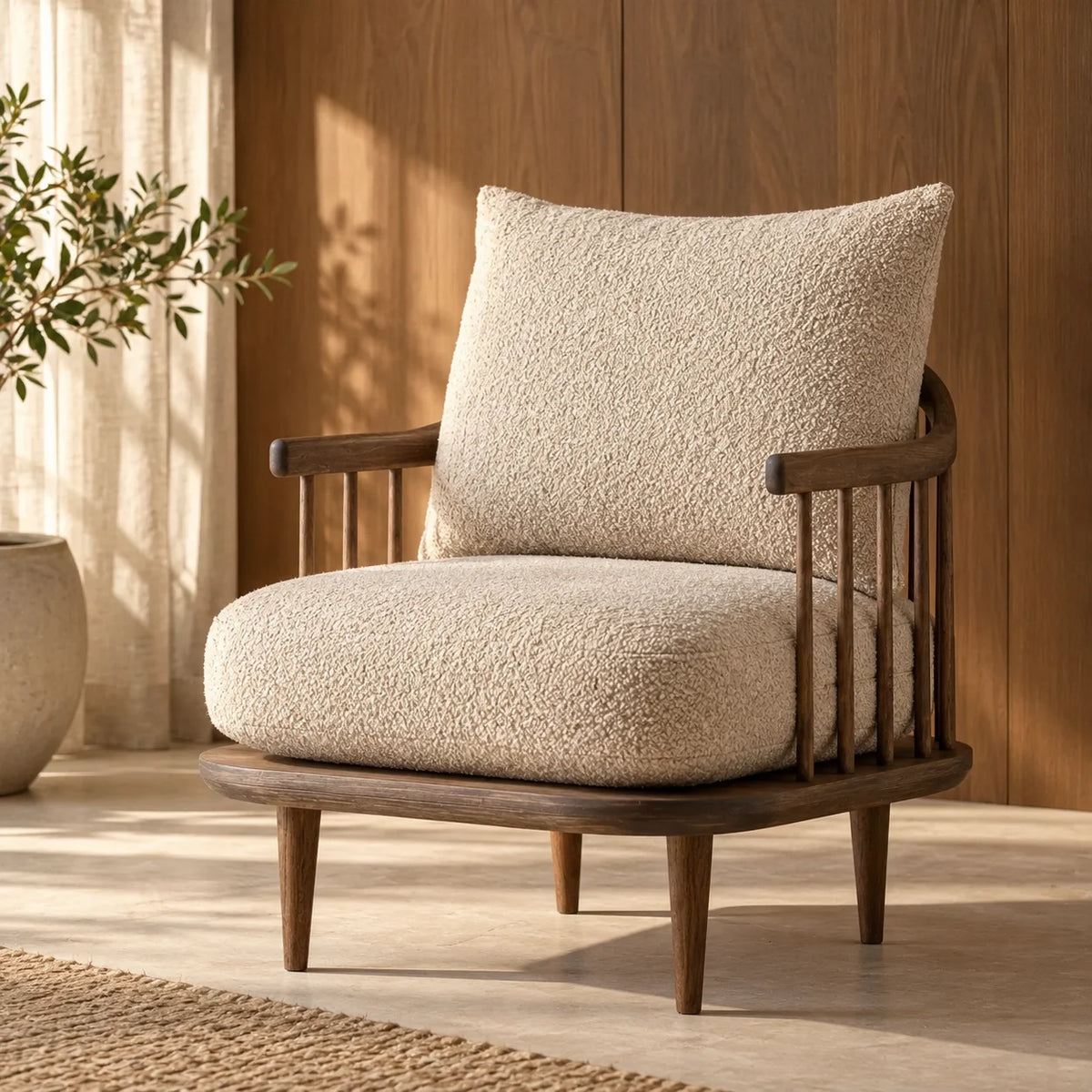 Lunara Solid Teak Wood & Fabric Upholstery Armchair