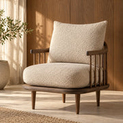 Lunara Solid Teak Wood & Fabric Upholstery Armchair