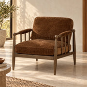 Orbis Solid Teak Wood Chair | Fabric Upholstery Arm Chair