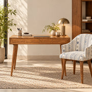 Monte Teak Wood Study Table With Chair | Solid Wood Desk With Chair