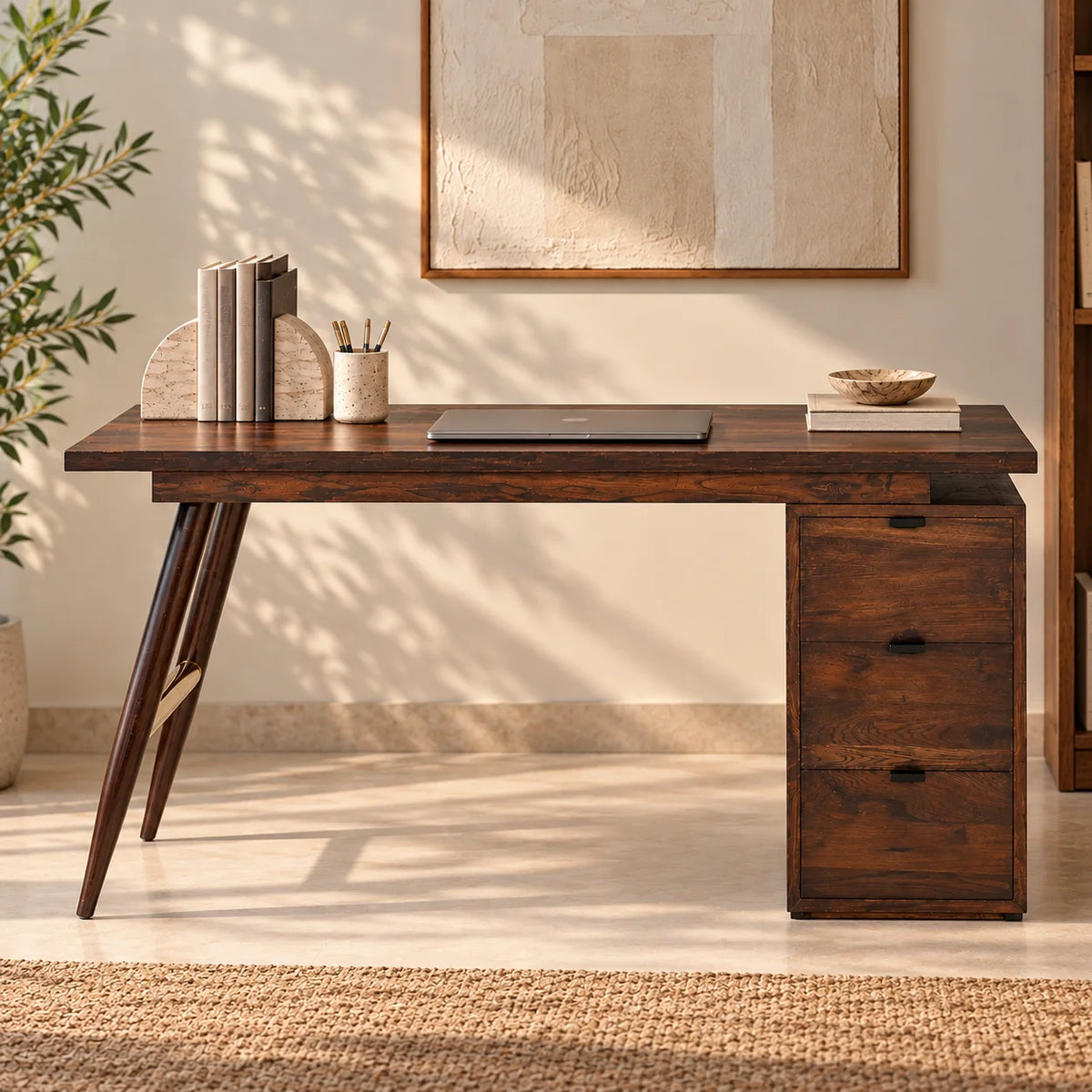 Scottsdale Teak Wood Study Table With Storage | Computer Table | Desk
