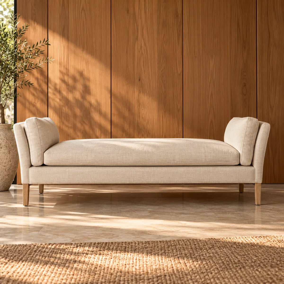 Slivor Ash Wood & Fabric Upholstery Bench