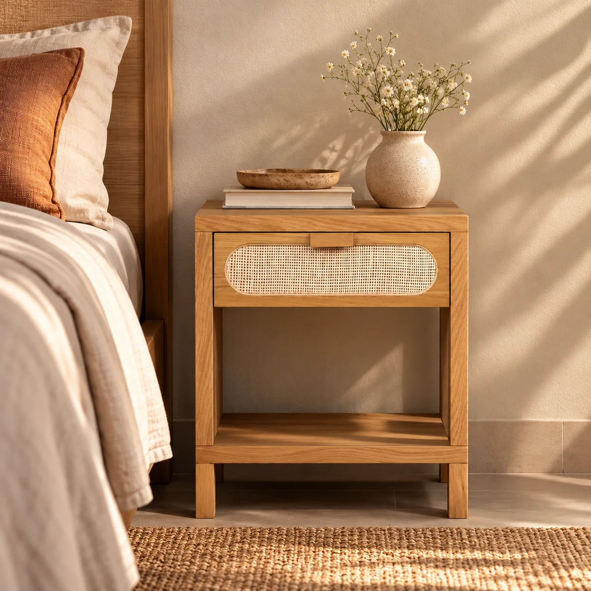 Caldrex Ash Wood 1-Drawer Bedside