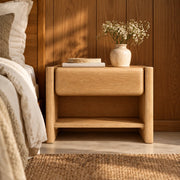 Ash Wood Bedside Table with Open Storage | Modern Wooden Side Table for Bedroom