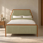 Pinaki Solid Teak Wood And Fabric Upholstery King Size Bed