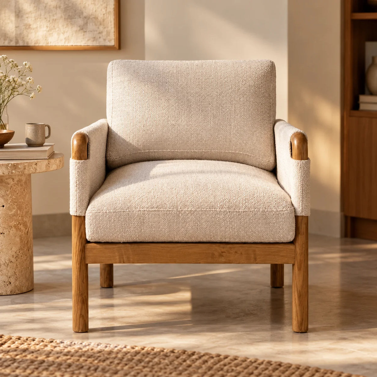 Solid Oak Wood Armchair