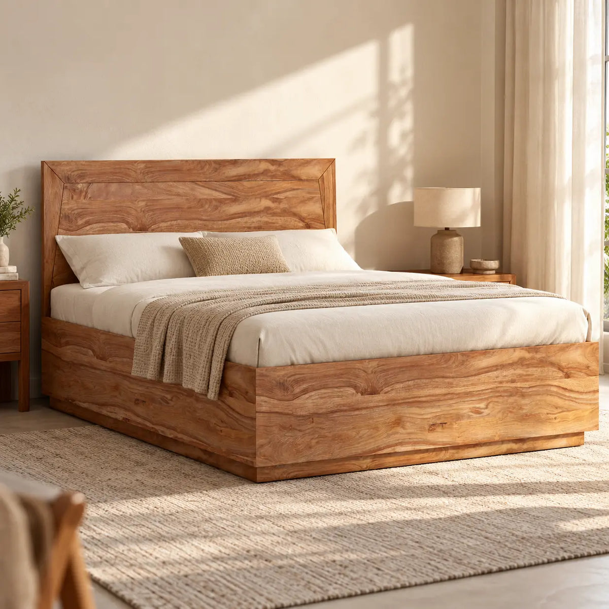 Metric Simple Wooden Hydraulic Bed | King & Queen Size Bed With Storage For Bedroom