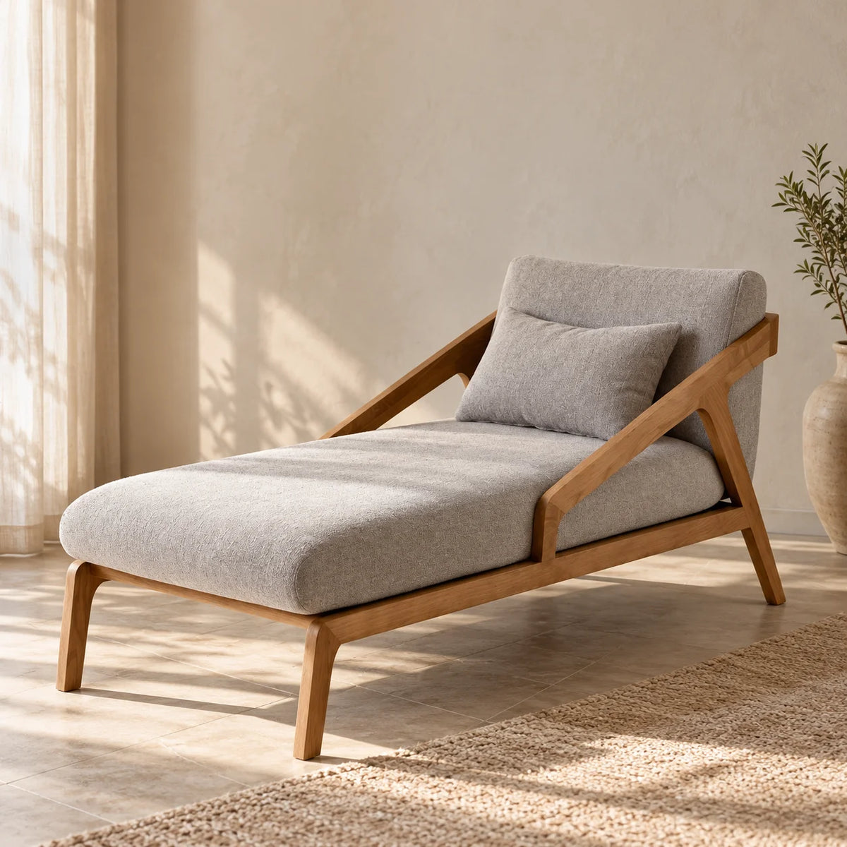 Meridin Teak Wood & Brass Buttons Chaise/Daybed