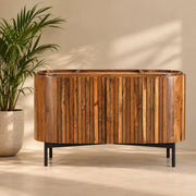 Zenith TV Console | Teak Wood Cabinet Sideboard with Marble Top | TV Unit for Living Room