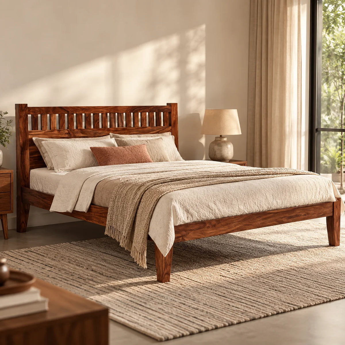 Ajanta Solid Sheesham Wood Queen Size Bed | Wooden Bed