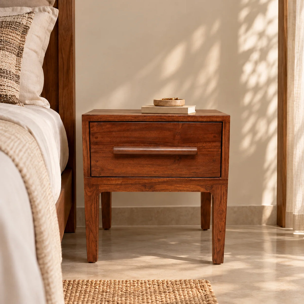 Talitha Bedside Table | Teak Wood Nightstand with Storage & Drawer