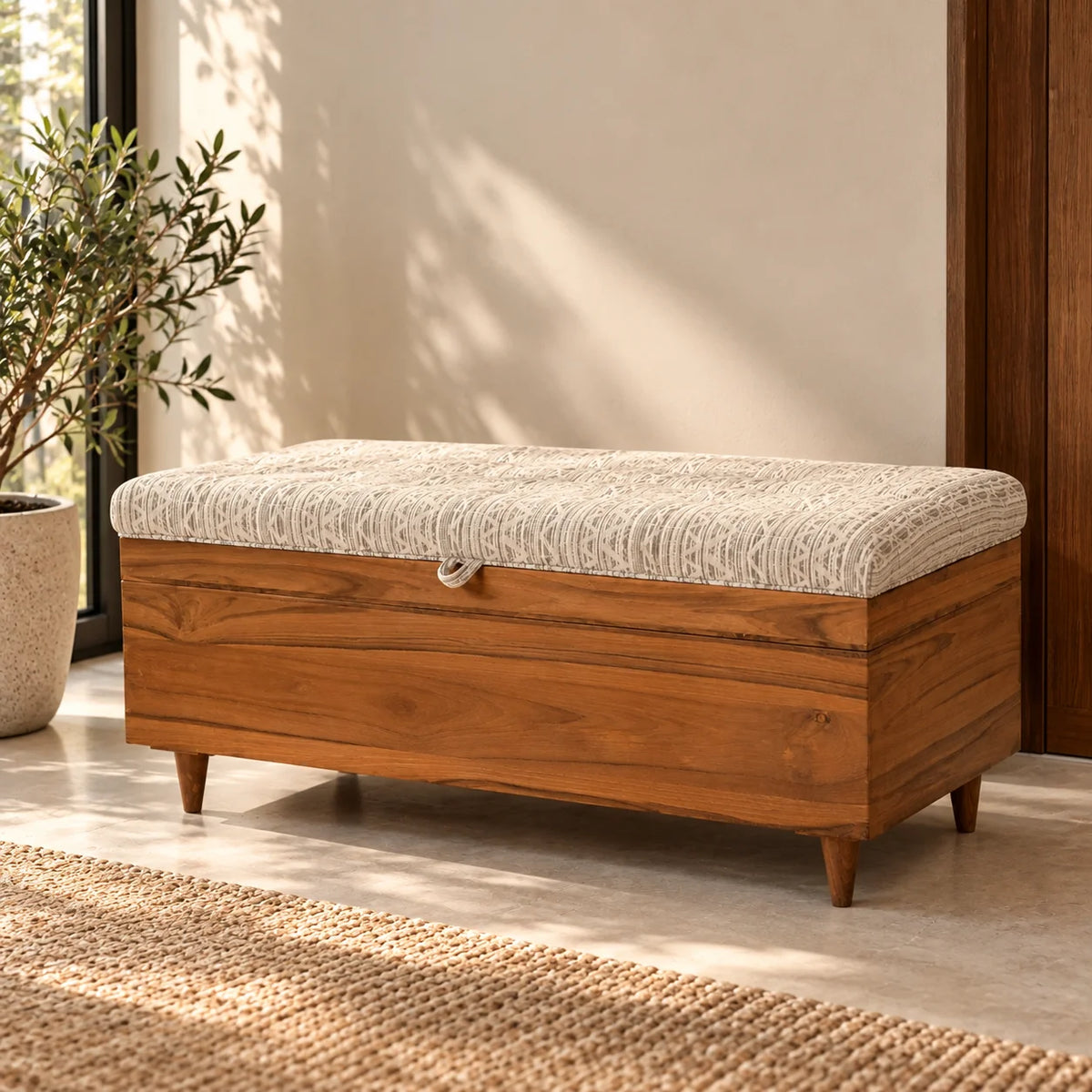 Monte Teak Wood Ottoman | Upholstered Blanket Box