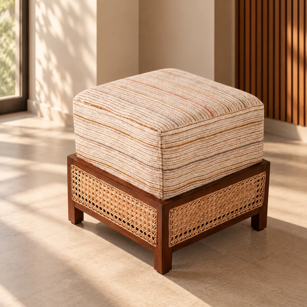 Zentique Cane Square Ottoman | Elegant & Stylish Cane Pouf