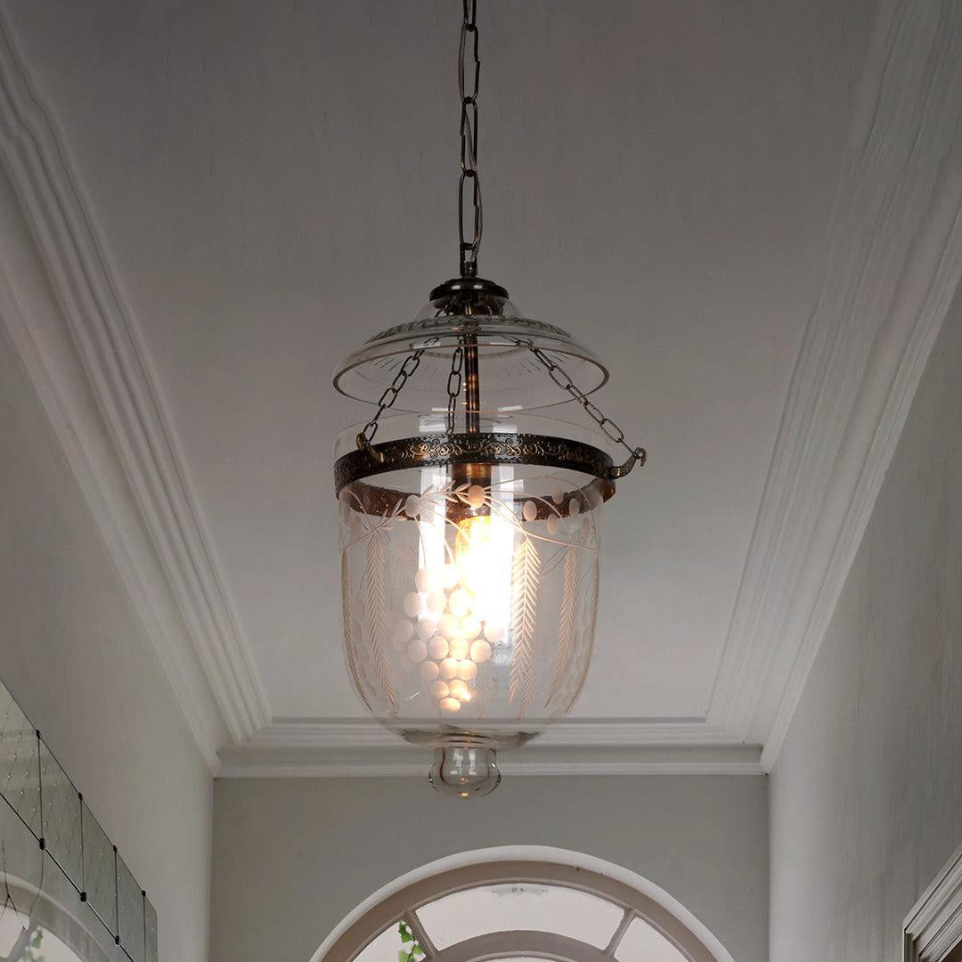Traditional Floral Etched Metal Single Ceiling Pendant Hanging Light Lamp