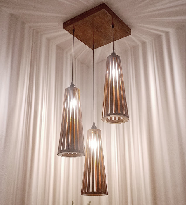 Billet Brown Wooden Cluster Hanging Light | Pendant Lights Lamps