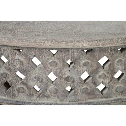 Carved Solid Wood Coffee Table With Iron Stand |  Mango Wood