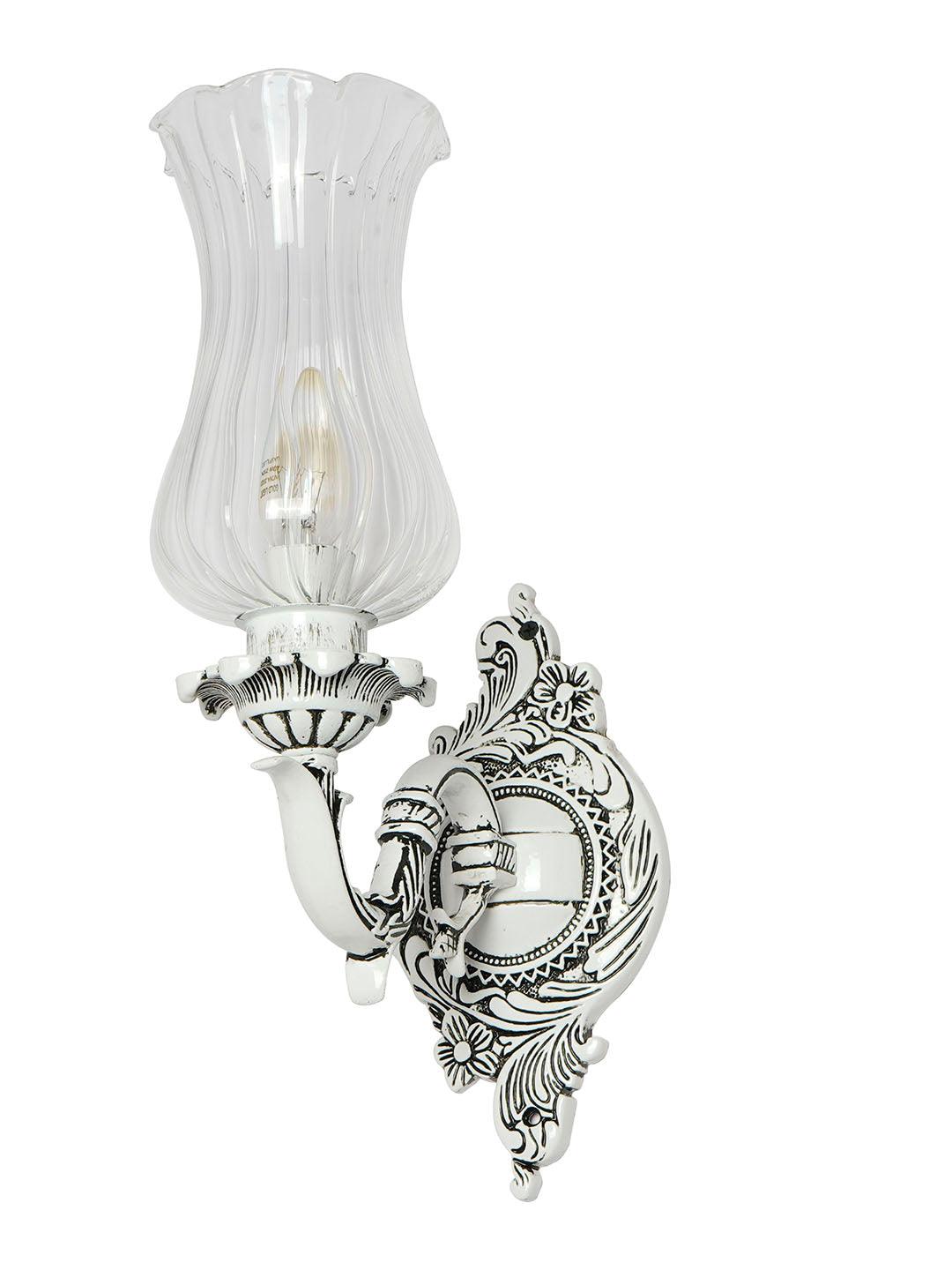 Traditional Swan Single Wall Lamp in Antique White with Fluted Glass Shade
